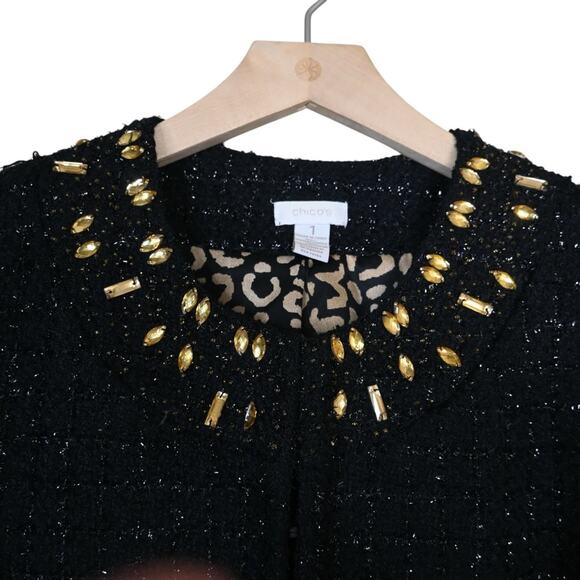 Chico's Womens M Chico's 1 Ani-Glam Shimmer Tweed Longline Blazer Jacket - Picture 4 of 11